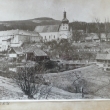 Jarní pohled přes býv.papírnu na klášter i budovy napravo
